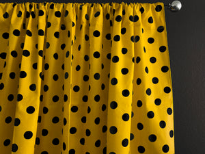 Cotton Curtain Polka Dots Print 58 Inch Wide / Black on Yellow