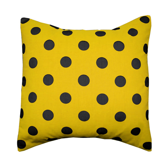 Cotton Polka Dots Decorative Throw Pillow/Sham Cushion Cover Black On Yellow