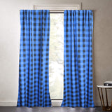 Poplin Buffalo Checkered Window Curtain 56 Inch Wide Black and Blue