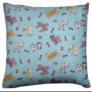 Cotton Animal Print Decorative Throw Pillow/Sham Cushion Cover Playful Puppies - Blue Background