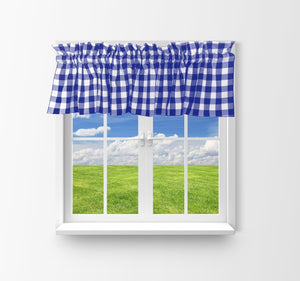 Cotton Gingham Checkered Window Valance 58" Wide Royal Blue