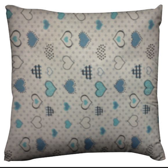 Hearts and Dots Floral Print Decorative Cotton Throw Pillow/Sham Cushion Cover Blue