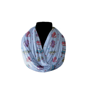 Cotton Blend Infinity Scarf Cars and Trucks Print