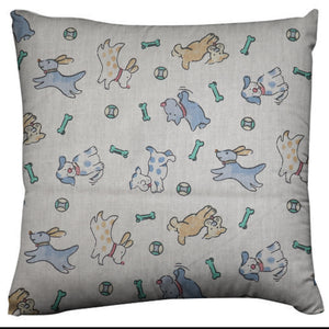 Cotton Animal Print Decorative Throw Pillow/Sham Cushion Cover Playful Puppies - Blue on White