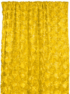 Satin Rosette 3D Pop up Flower Single Curtain Panel 54 Inch Wide Bright Yellow