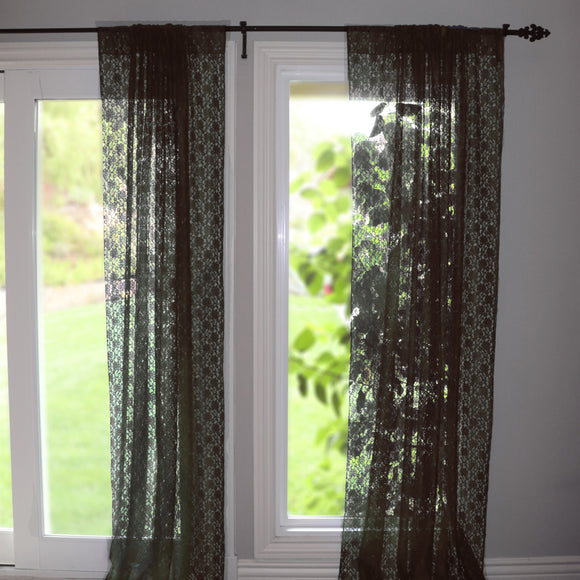 Floral Lace Window Curtain 58 Inch Wide Brown