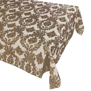 Flocking Damask Taffeta Tablecloth Brown on Ivory