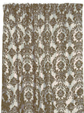 Flocking Damask Taffeta Window Curtain 56 Inch Wide - Brown on Ivory