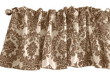 Flocked Damask Window Valance 58" Wide - Brown on Ivory