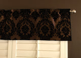 Flocked Damask Window Valance 58" Wide - Black on Brown