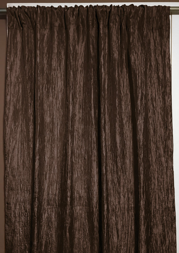 Crinkle Taffeta Crushed Pattern Single Curtain Panel 54 Inch Wide Brown