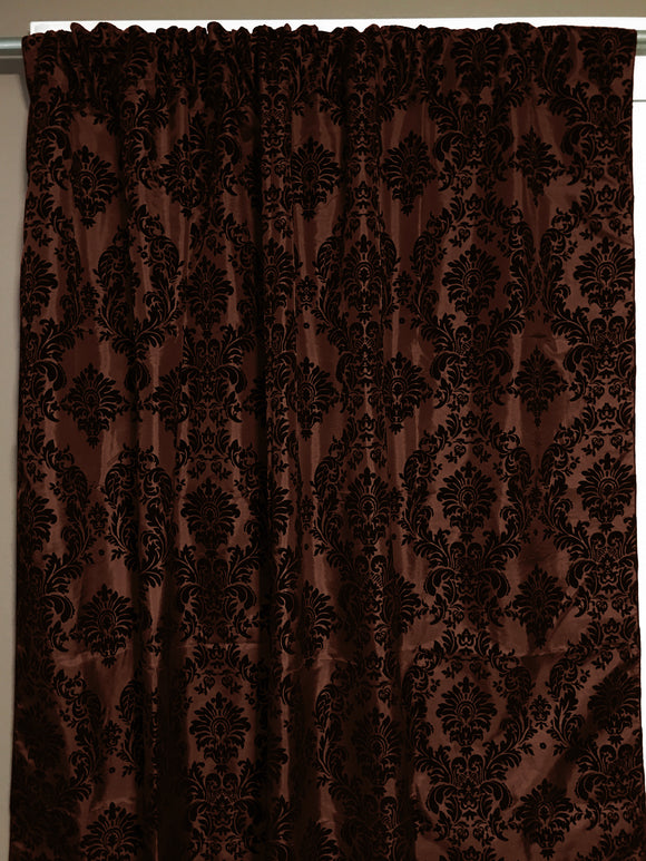 Flocking Damask Taffeta Window Curtain 56 Inch Wide Black on Brown