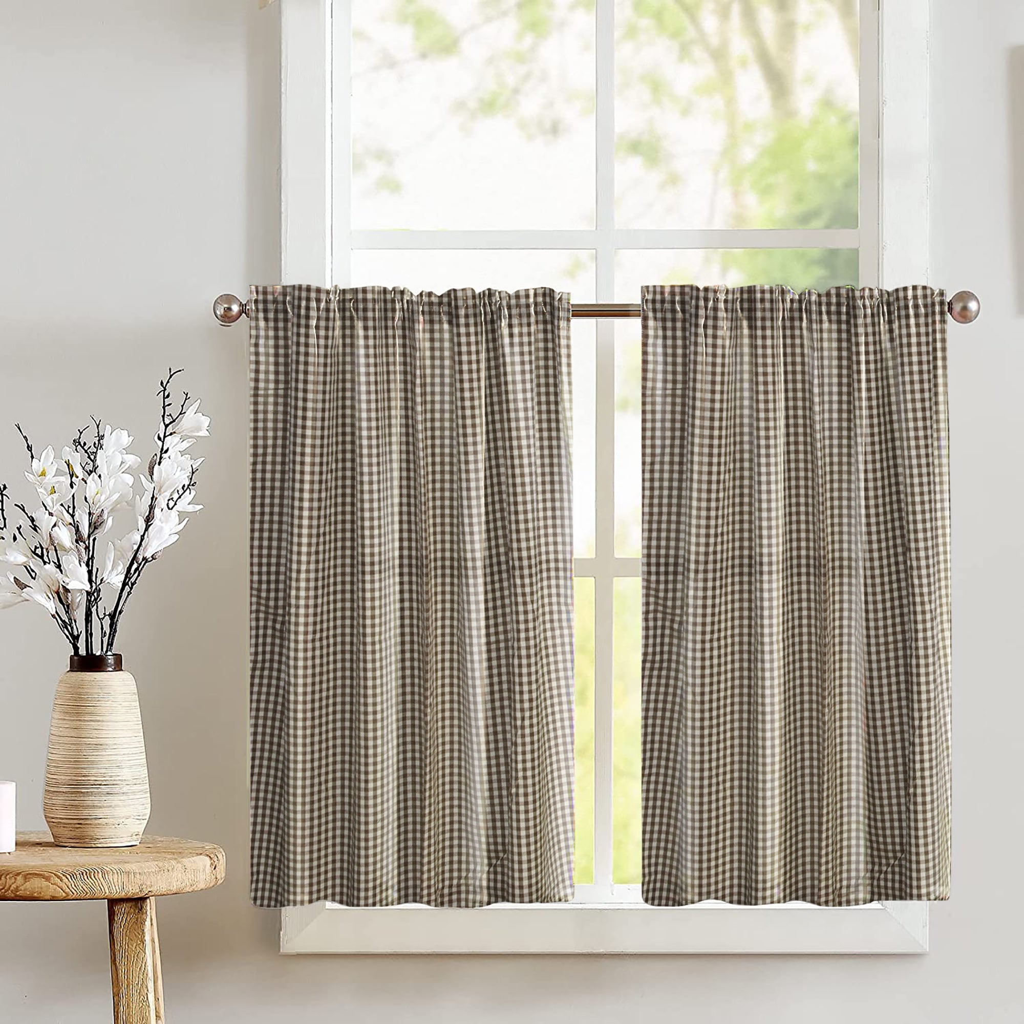Cotton 1/8th Inch Small Gingham Checkered Print Café Tier Curtains
