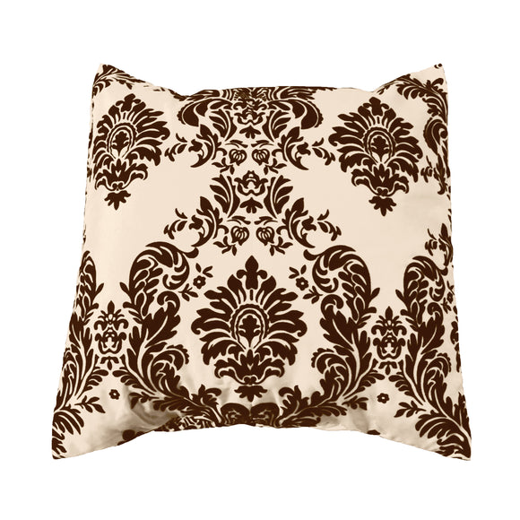 Flocked Damask Decorative Throw Pillow/Sham Cushion Cover Brown on Beige
