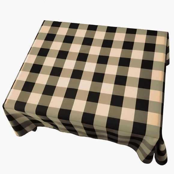 Polyester Poplin Gaberdine Durable Tablecloth Buffalo Checkered Plaid Black and Beige