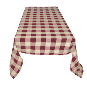 Polyester Poplin Gaberdine Durable Tablecloth Buffalo Checkered Plaid Burgundy and Beige