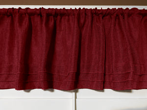 Faux Burlap Window Valance 58" Wide with Pleated Ruffles Burgundy