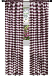 Poplin Gingham Checkered Window Curtain 56 Inch Wide Burgundy