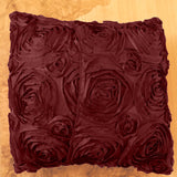 Satin Rosette Decorative Throw Pillow/Sham Cushion Cover Burgundy