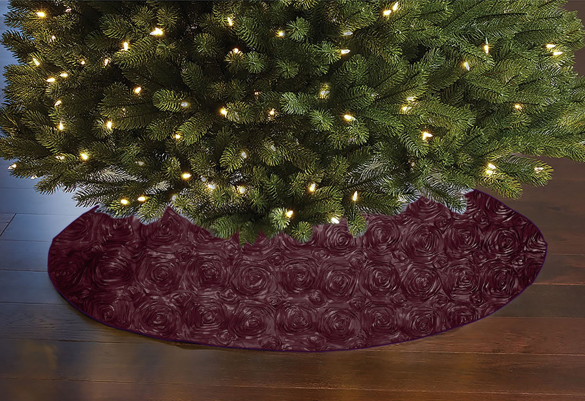 LOCHAS 60-Inch Wavy Edged Reversible Knit Christmas Tree Skirt: Burgundy &  White Snowflake Pattern with Lace Ties | SHEIN USA