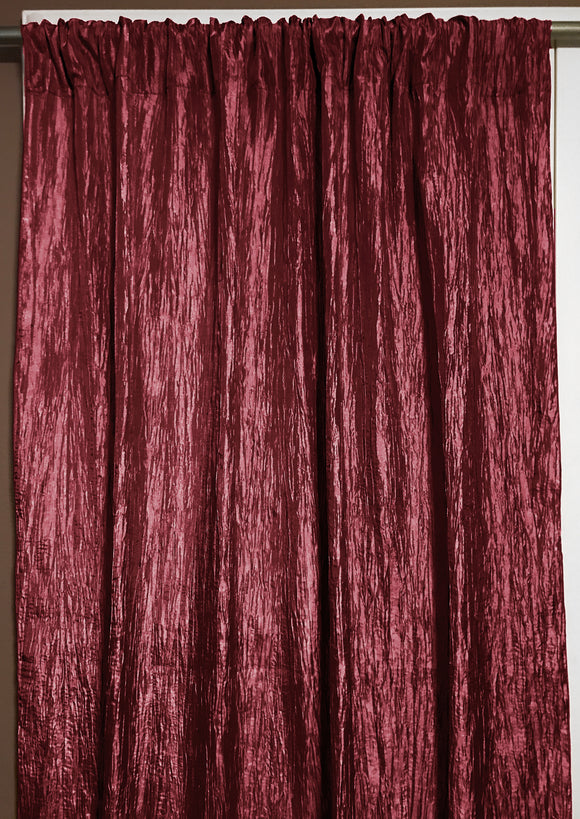 Crinkle Taffeta Crushed Pattern Single Curtain Panel 54 Inch Wide Burgundy