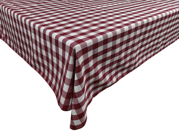 Polyester Poplin Gaberdine Durable Tablecloth Gingham Checkered Plaid Burgundy