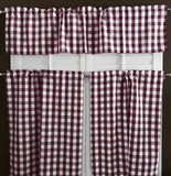 Poplin Gingham Checkered 3 Piece Window Valance Curtain Set (18 different colors)