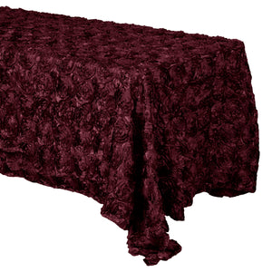 Satin Rosette 3D Pop-Up Floral Tablecloth Burgundy