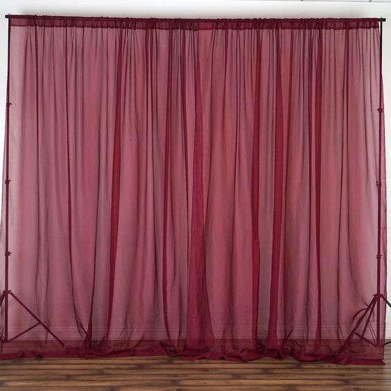 Sheer Chiffon Curtain Panel 58 Inch Wide Window Treatment Burgundy