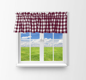 Cotton Gingham Checkered Window Valance 58" Wide - Burgundy