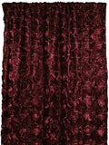 Satin Rosette 3D Pop up Flower Single Curtain Panel 54 Inch Wide - Burgundy