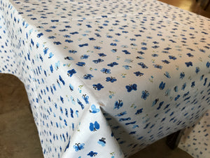 Cotton Tablecloth Floral Print Butterfly - Blue