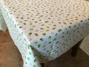 Cotton Tablecloth Floral Print Butterfly - Green