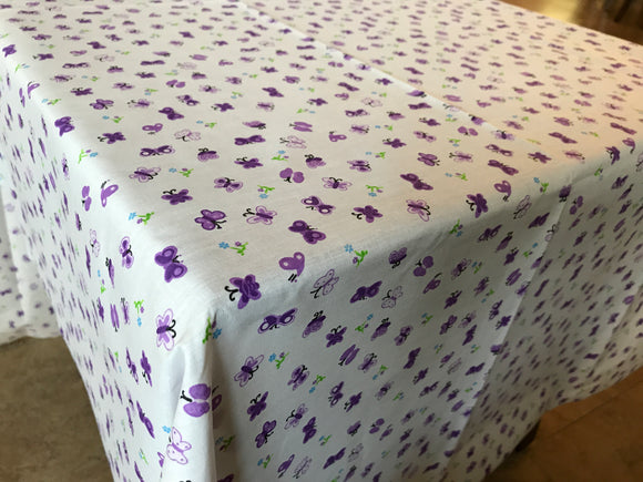 Cotton Tablecloth Floral Print Butterfly Purple