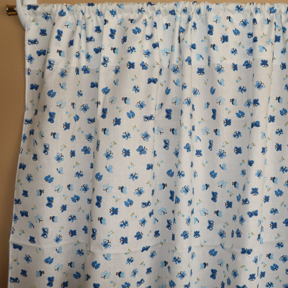 Cotton Curtain Floral Print 58 Inch Wide Butterfly Blue