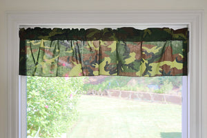 Cotton Window Valance Camouflage Print 58 Inch Wide - Original Camouflage Green