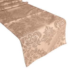 Flocked Damask Table Runner - Beige on Beige