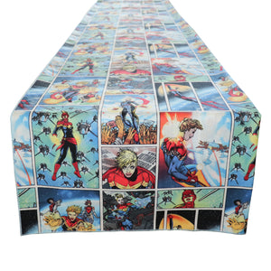 100% Cotton Table Runner Birthday / Event Decoration Marvels Avengers Captain Marvel Comic Strip