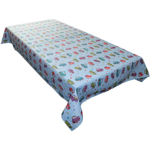 Cotton Tablecloth Automobile Print Cars and Trucks - Blue