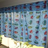 Cotton Window Valance Automobile Print 58 Inch Wide Cars and Trucks Blue