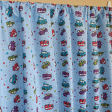 Cotton Curtain Automobile Print 58 Inch Wide Cars and Trucks Blue
