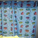 Cotton Window Valance Automobile Print 58 Inch Wide Cars and Trucks Blue