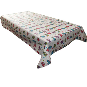 Cotton Tablecloth Automobile Print Cars and Trucks - White