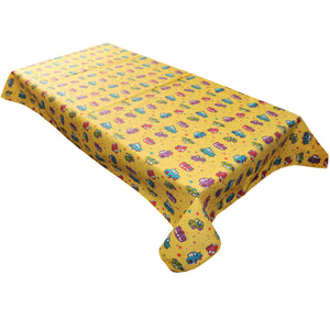 Cotton Tablecloth Automobile Print Cars and Trucks - Yellow