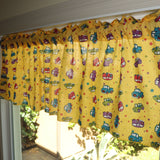 Cotton Window Valance Automobile Print 58 Inch Wide Cars and Trucks Yellow