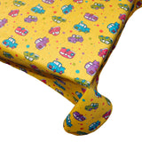 Cotton Tablecloth Automobile Print Cars and Trucks Yellow