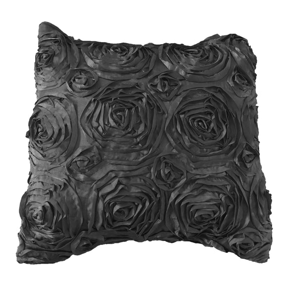 Satin Rosette Decorative Throw Pillow/Sham Cushion Cover Charcoal Grey