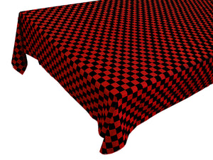 Cotton Tablecloth Checkered Print / 1 Inch Racecar Checkerboard Red and Black