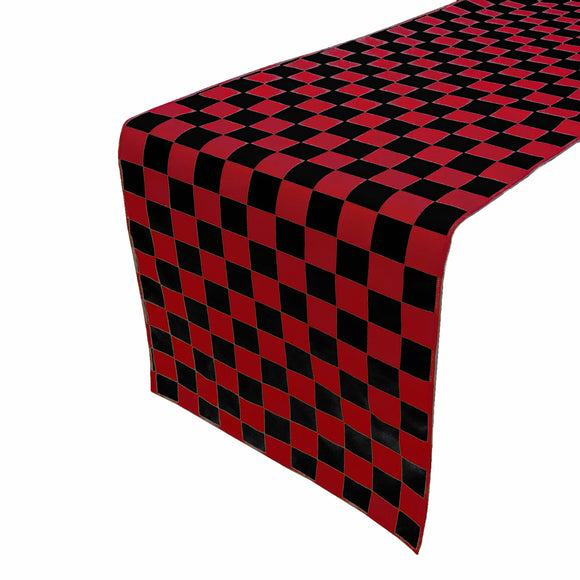 Cotton Print Table Runner Checkerboard NASCAR Red Black