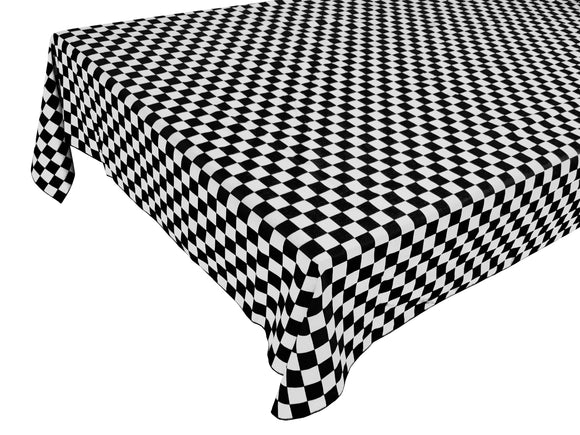 Cotton Tablecloth Checkered Print / 1 Inch Racecar Checkerboard Black and White